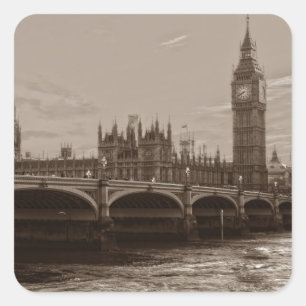 Sticker Carré Sepia Big Ben Tower Palace de Westminster