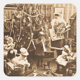Sticker Carré Sépia vintage victorienne de Père Noël Stereovi