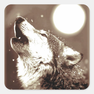 Sticker Carré Sepia Wolf & Moon