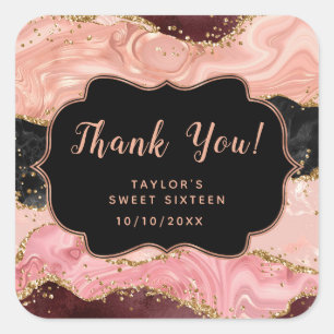 Sticker Carré Séquins rose noir Agate Sweet sixteen Merci