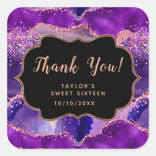 Sticker Carré Séquins rose violet Agate Sweet sixteen Merci
