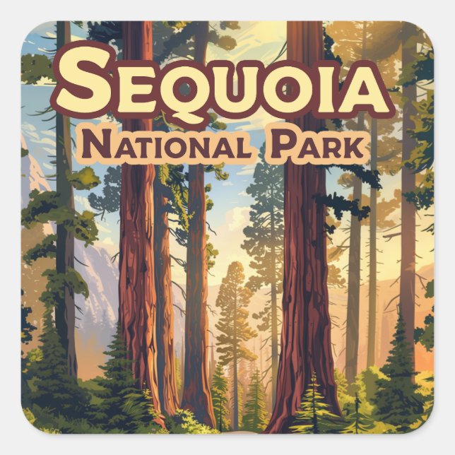 Sticker Carré Sequoia National Park California Tree Retro (Devant)