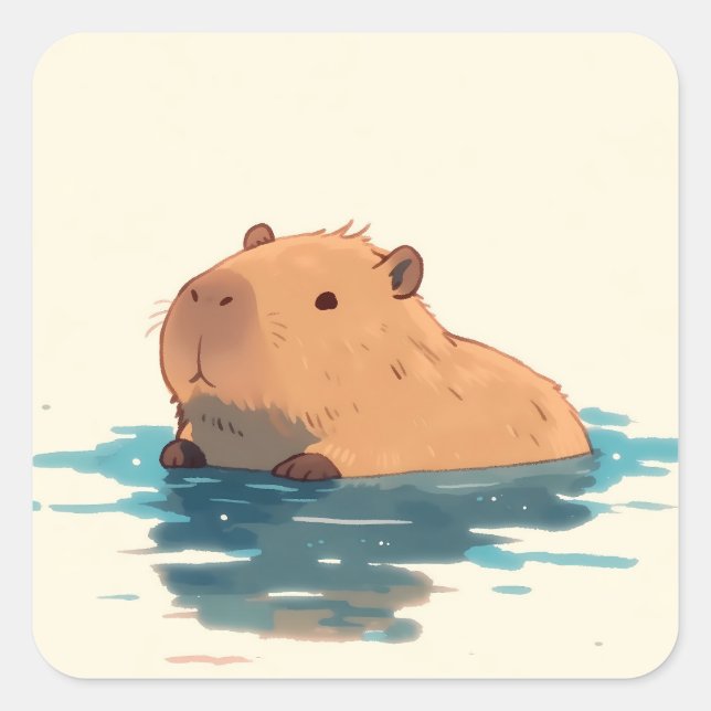 Sticker Carré Serene Wading Capybara Illustration (Devant)