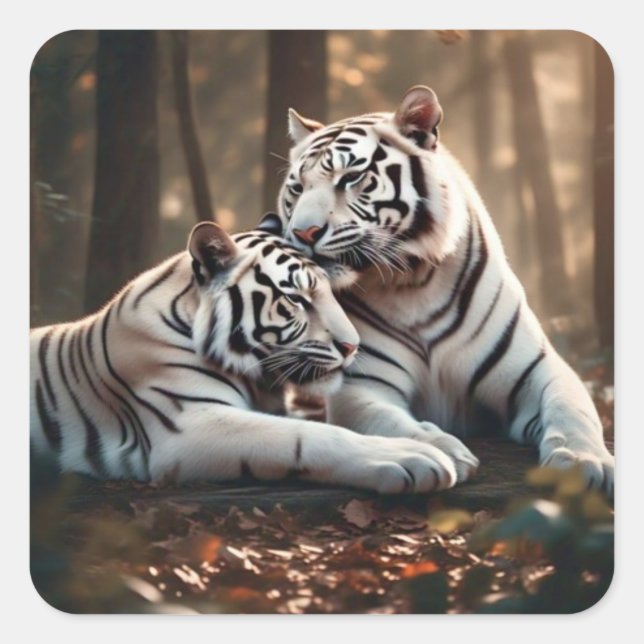 Sticker Carré Serene White Tiger Companions (Devant)