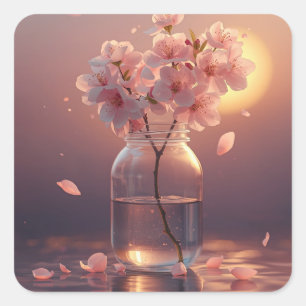 Sticker Carré Sérénité des fleurs de cerisier – Élégante branche