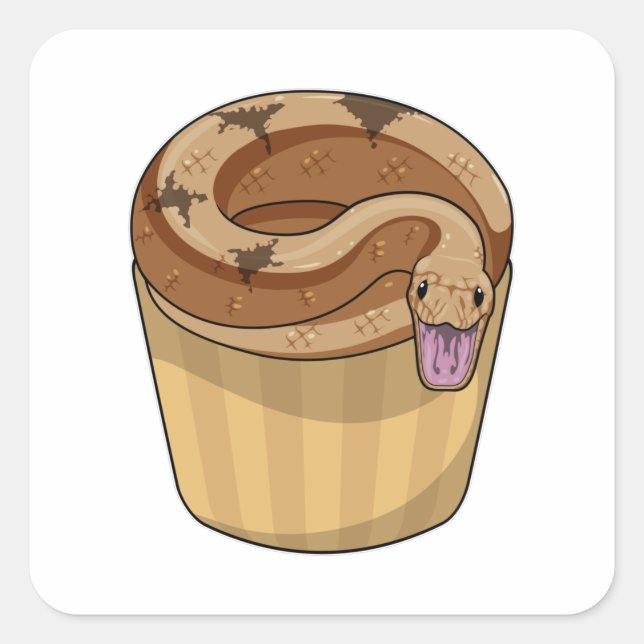 Sticker Carré Serpent avec muffin (Devant)