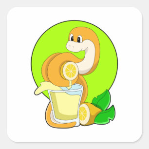 Sticker Carré Serpent avec verre de jus de citron