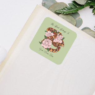 Sticker Carré Serpent des blés vibrant Fleurs de pivoine roses V