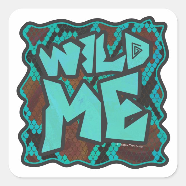 Sticker Carré Serpent Wild Me Impression Brown et Turquoise (Devant)