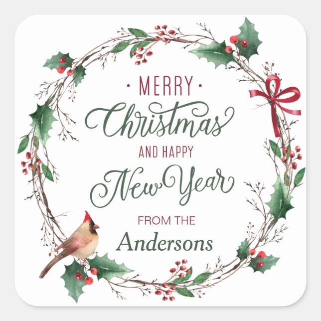 Sticker Carré Serre de Berry Holly Rustique avec Bird Personnali (Devant)