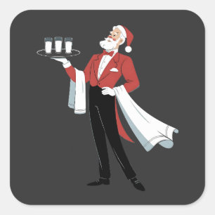 Sticker Carré Serveuse de Noël Santa Serveur Xmas