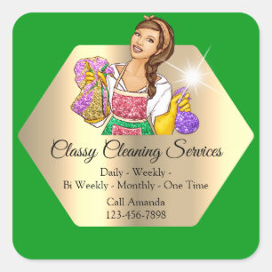 Sticker Carré Services de nettoyage classique Maid Maid Maile Mé