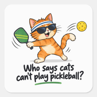 Sticker Carré Serviettes de chat drôle de Pickleball | Qui dit q