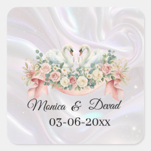 Sticker Carré Serviettes de mariage aux cygnes