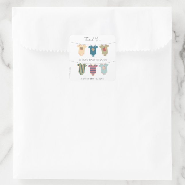 Sticker Carré Sesame Pals Bodysues Baby shower Merci (Sac)