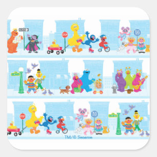Sticker Carré Sesame Pals Marcher Le Long De Sesame Street Motif