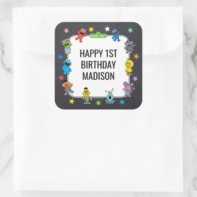 Sticker Carré Sesame Street Characters Chalkboard Birthday (Sac)
