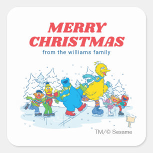 Sticker Carré Sesame Street Hiver   Joyeux Noël