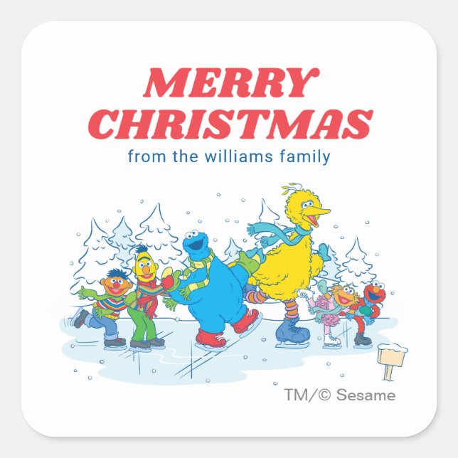 Sticker Carré Sesame Street Hiver | Joyeux Noël (Devant)
