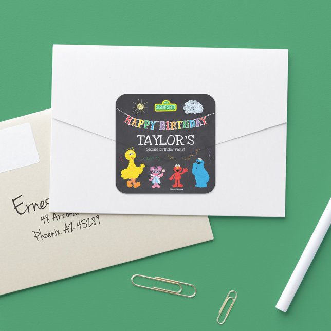 Sticker Carré Sesame Street Pals Chalkboard Arc-en-ciel Annivers (Créateur téléchargé)
