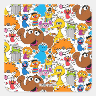 Sticker Carré Sesame Street Pals Doodley Motif