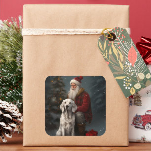 Sticker Carré Setter Anglais Avec Le Père Noël Festif De Noël