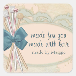 Sticker Carré Shabby chic aiguilles de tricot arc dentelle