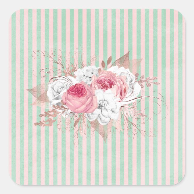 Sticker Carré Shabby Chic Bouquet Rose raypes (Devant)