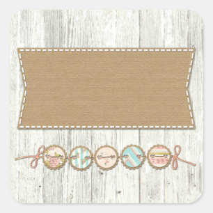 Sticker Carré Shabby Chic Bunting sur bois peint blanc rustique