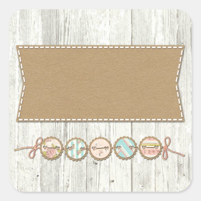 Sticker Carré Shabby Chic Bunting sur bois peint blanc rustique (Devant)