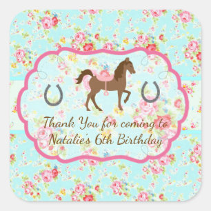 Sticker Carré Shabby Chic Cowgirl Floral Pony Favoriser L'Étiqu