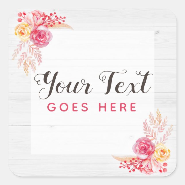 Sticker Carré Shabby Chic Roses & Rustique Bois Blush Rose Flora (Devant)