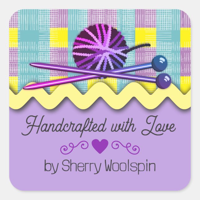 Sticker Carré Shabby chic tricot crochet boule de fil plaid (Devant)