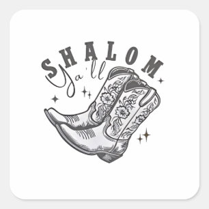 Sticker Carré Shalom Y'all Cowboy juif Hanoukka Ouest