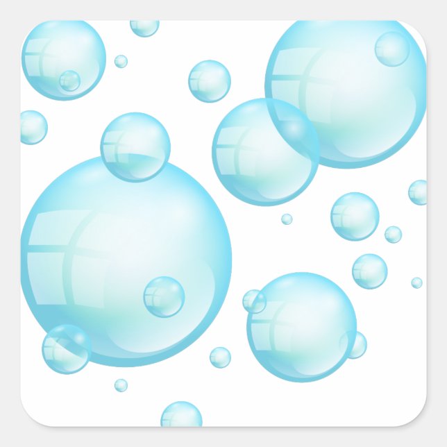 Sticker Carré Shampooing bleu turquoise bulles d'air (Devant)