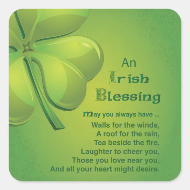 Sticker Carré Shamrock vert d'Irlande Blessings (Devant)