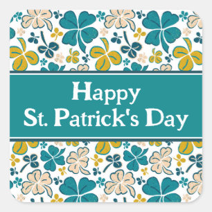 Sticker Carré Shamrock vert Happy St Patrick`s Day