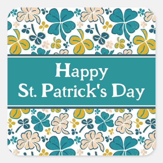 Sticker Carré Shamrock vert Happy St Patrick`s Day (Devant)