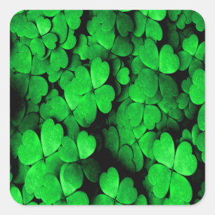 Sticker Carré Shamrocks et coeurs Saint Patrick's Day Green