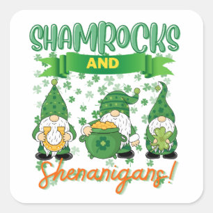 Sticker Carré Shamrocks et Shenanigans Saint Patrick's Day Lucky