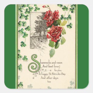 Sticker Carré Shamrocks vintages Et Roses