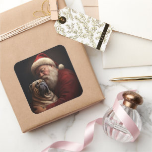 Sticker Carré Shar Pei avec Noël Festif du Père Noël