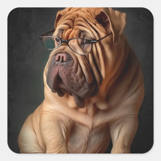 Sticker Carré Shar Pei Chien intelligent avec conception de livr (Devant)