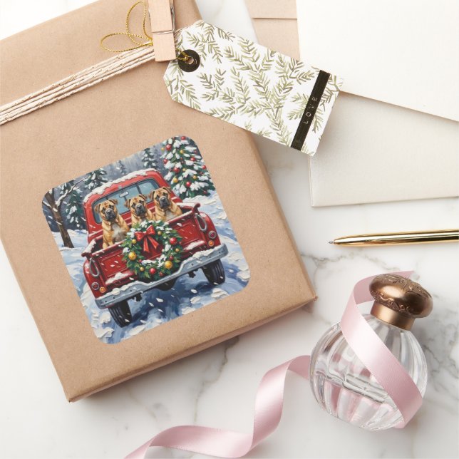 Sticker Carré Shar Pei Christmas Red Truck Holiday (Cadeaux)