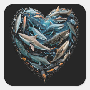 Sticker Carré Sharks Ocean Beach Love Heart