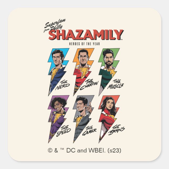 Sticker Carré SHAZAM ! Furie des dieux | SHAZAMily Boulons comiq (Devant)