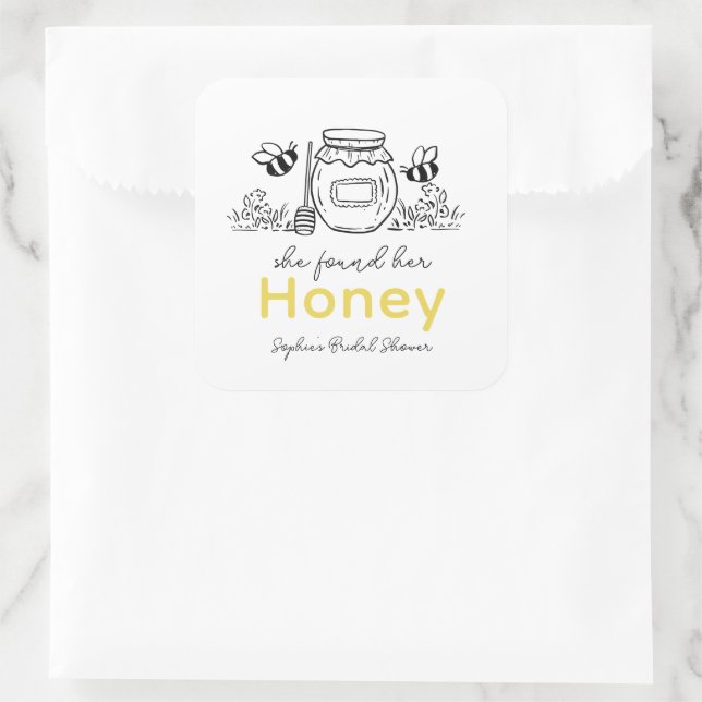 Sticker Carré She found her Honey Hand-drawn Bridal Shower (Sac)
