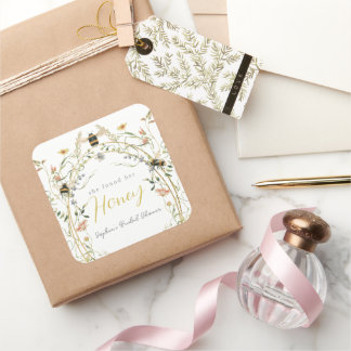 Sticker Carré She found her Honey Wildflower Bridal Shower