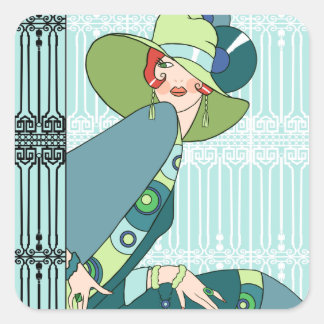 Sticker Carré Shelby, Dame des années 1920 à Aqua et Turquoise