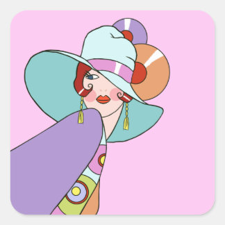 Sticker Carré Shelby, Dame des années 1920 à Lilac et Lavender